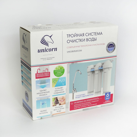 Система фильтрации под мойку Unicorn  LG - FPS 3 ST (Умягчение) трехступенчатая (прозрачный корпус)
