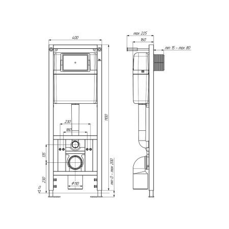 Инсталляция АНИ Пласт WCP4141A  подключение  1/2,  с хромированной кнопкой  WP1410, 1300х400х225 мм