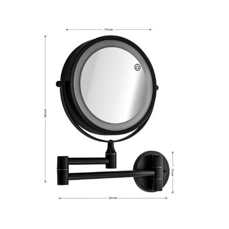 Зеркало косметическое, настенное Санакс 75279 Черный, с LED подсветкой, сенсорное включение, зарядка Type - C