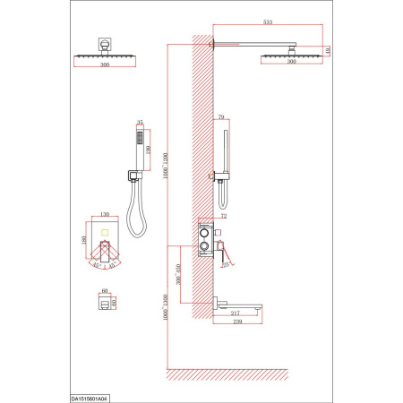 Душевая система для ванны D&K Bayern.Liszt DA1515608A04 матовый белый встраиваемый с изливом