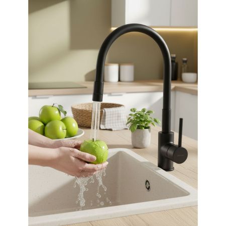Смеситель для кухни GROSS AQUA ColorFlex Matt Black 3241508MB с гибким изливом чёрный
