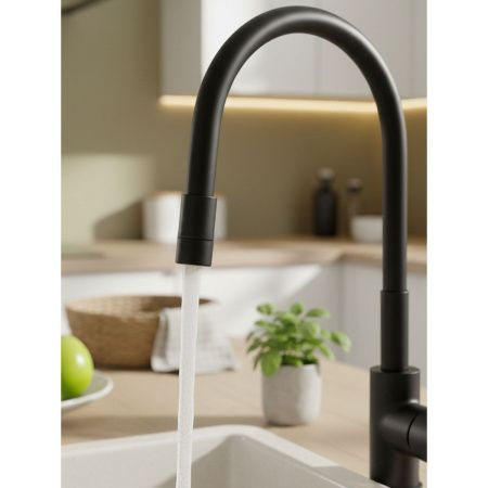 Смеситель для кухни GROSS AQUA ColorFlex Matt Black 3241508MB с гибким изливом чёрный