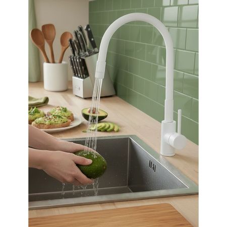 Смеситель для кухни GROSS AQUA ColorFlex Matt White 3241508MW с гибким изливом белый