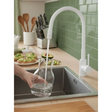 Смеситель для кухни GROSS AQUA ColorFlex Matt White 3241508MW с гибким изливом белый