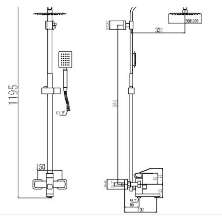 Душевая стойка Fmark FS8145Q со смесителем, лейкой и тропическим душем, графит