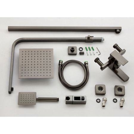 Душевая стойка Fmark FS8145Q со смесителем, лейкой и тропическим душем, графит
