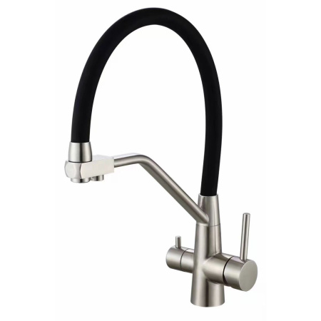 Смеситель для кухонной мойки Fmark FS0662-L01 под фильтр питьевой воды с гибким черным изливом
