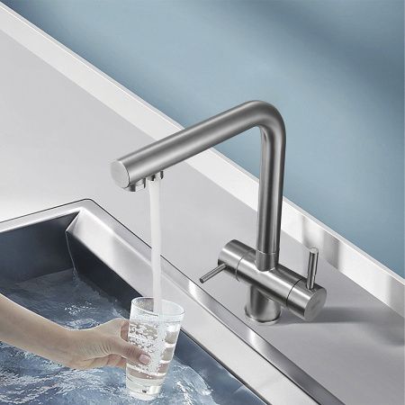 Смеситель для кухни Shevanik S468B с подключением фильтра питьевой воды, SUS304, сатин