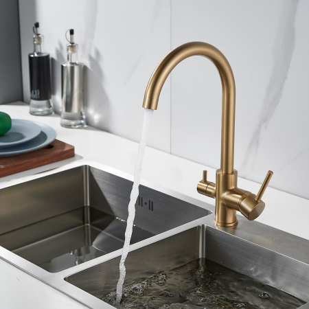 Смеситель для кухни Shevanik S128G с подключением фильтра питьевой воды, золото