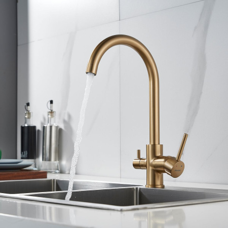 Смеситель для кухни Shevanik S128G с подключением фильтра питьевой воды, золото