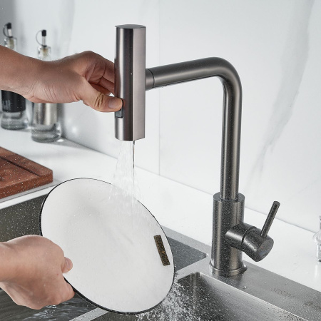 Смеситель для кухни Shevanik S263T  вытяжной излив, оружейная сталь