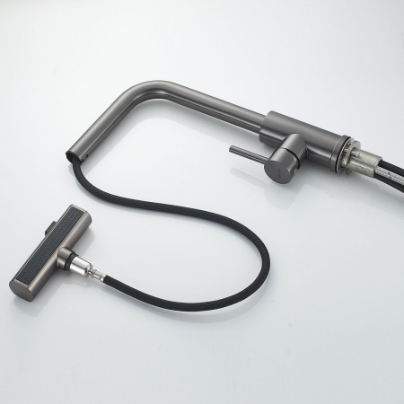 Смеситель для кухни Shevanik S263T  вытяжной излив, оружейная сталь