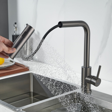 Смеситель для кухни Shevanik S263T  вытяжной излив, оружейная сталь