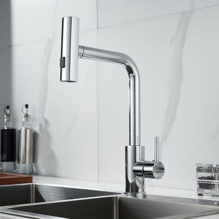 Смеситель для кухни Shevanik S263 вытяжной излив, хром