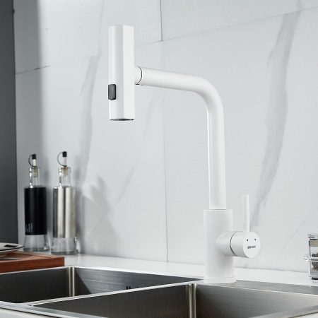 Смеситель для кухни Shevanik S263C вытяжной излив, белый