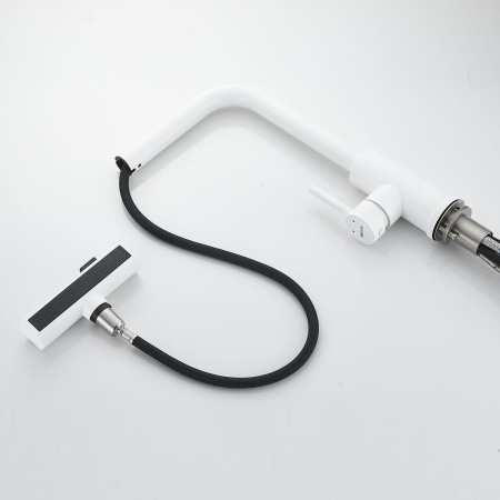 Смеситель для кухни Shevanik S263C вытяжной излив, белый