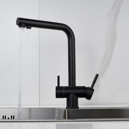 Смеситель для кухни Shevanik S468H с подключением фильтра питьевой воды, SUS304, черный
