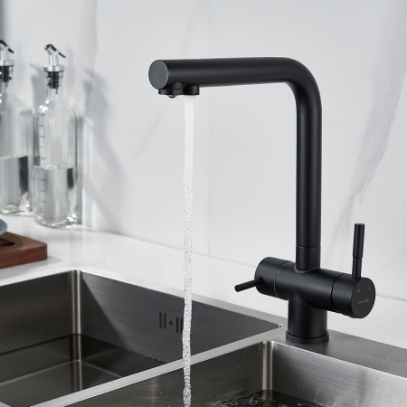 Смеситель для кухни Shevanik S468H с подключением фильтра питьевой воды, SUS304, черный