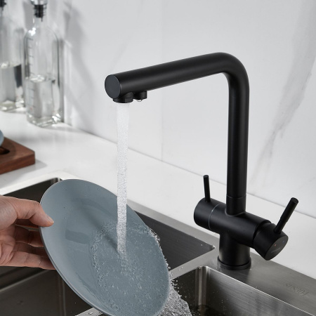 Смеситель для кухни Shevanik S468H с подключением фильтра питьевой воды, SUS304, черный