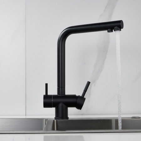 Смеситель для кухни Shevanik S468H с подключением фильтра питьевой воды, SUS304, черный