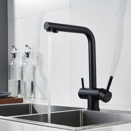 Смеситель для кухни Shevanik S468H с подключением фильтра питьевой воды, SUS304, черный