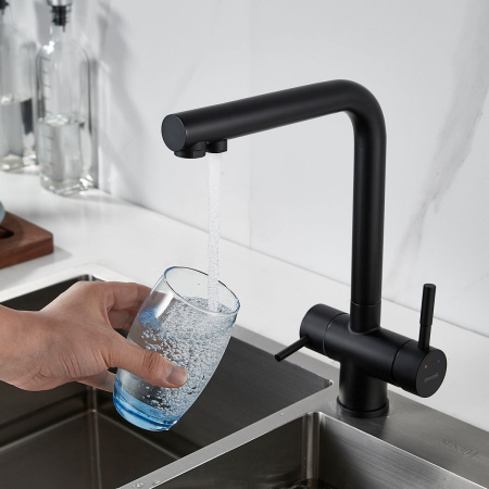 Смеситель для кухни Shevanik S468H с подключением фильтра питьевой воды, SUS304, черный