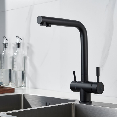 Смеситель для кухни Shevanik S468H с подключением фильтра питьевой воды, SUS304, черный