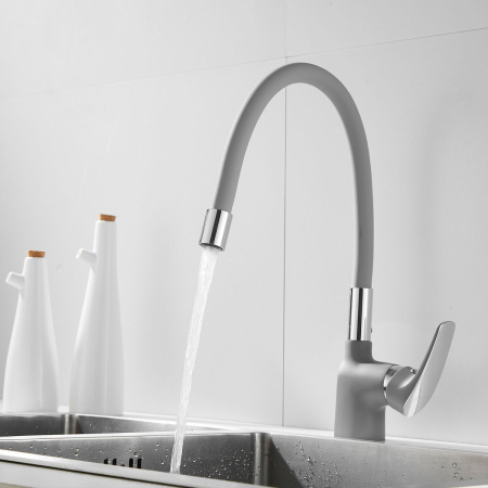 Смеситель для кухни Shevanik S443-9 с гибким изливом, серый