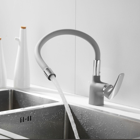 Смеситель для кухни Shevanik S443-9 с гибким изливом, серый