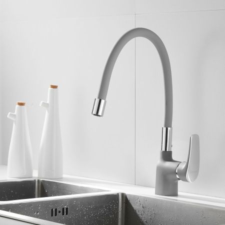 Смеситель для кухни Shevanik S443-9 с гибким изливом, серый