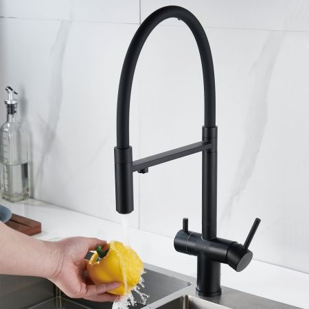 Смеситель для кухни Shevanik S178H с подключением фильтра питьевой воды, черный