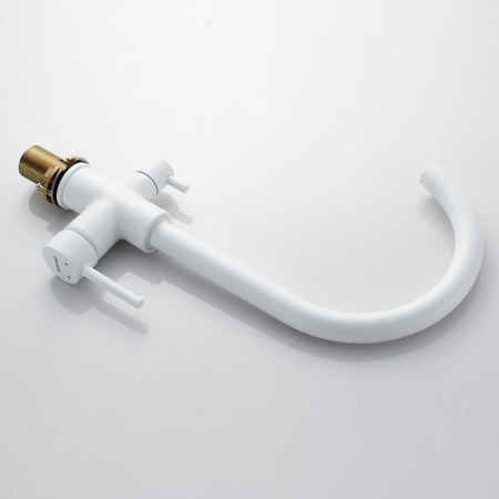 Смеситель для кухни Shevanik S128C с подключением фильтра питьевой воды, белый