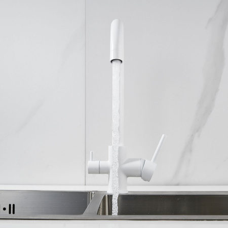 Смеситель для кухни Shevanik S128C с подключением фильтра питьевой воды, белый