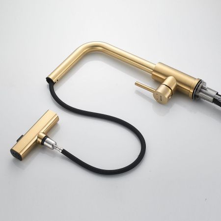 Смеситель для кухни Shevanik S263G вытяжной излив, золото