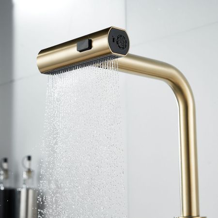 Смеситель для кухни Shevanik S263G вытяжной излив, золото