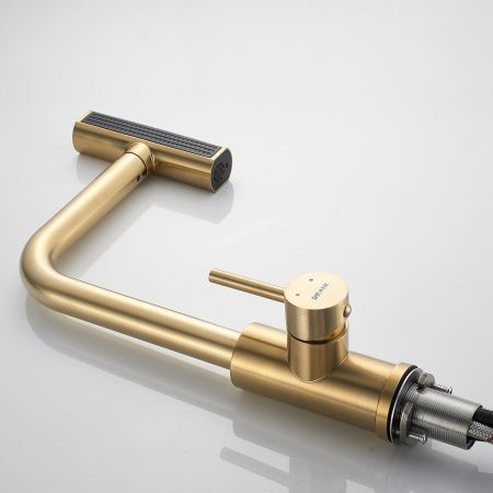 Смеситель для кухни Shevanik S263G вытяжной излив, золото