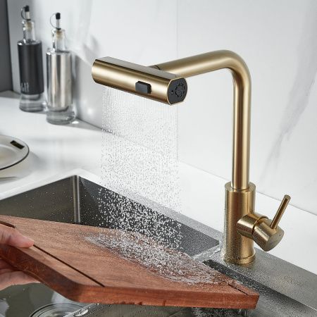 Смеситель для кухни Shevanik S263G вытяжной излив, золото