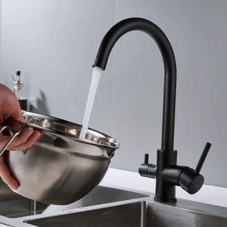 Смеситель для кухни Shevanik S128H с подключением фильтра питьевой воды, черный