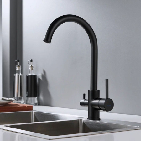 Смеситель для кухни Shevanik S128H с подключением фильтра питьевой воды, черный