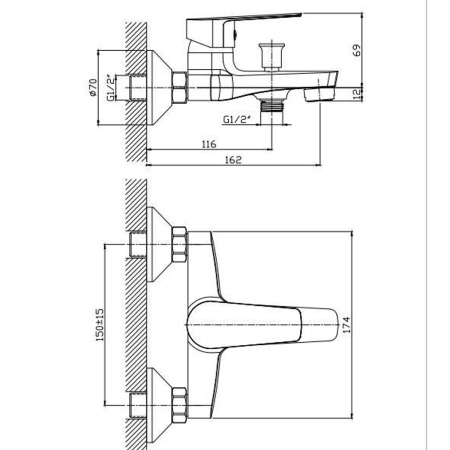 Смеситель для ванны Knotlor EcoFlow KN-14 коротким изливом, хром