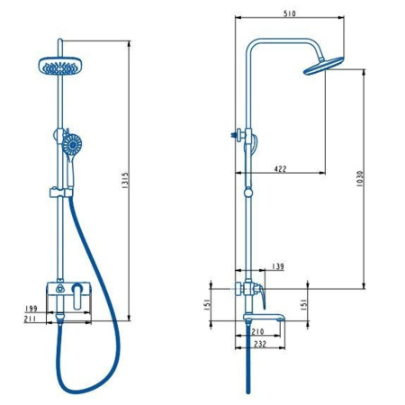 Душевая система Knotlor FINESSE KN-43 с изливом хром
