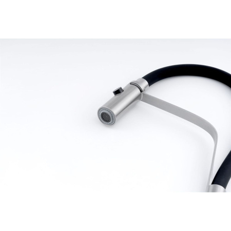 Смеситель для кухни Knotlor StreamLine SS-07 из нержавеющей стали,с гибким черный изливом