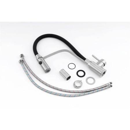 Смеситель для кухни Knotlor StreamLine SS-07 из нержавеющей стали,с гибким черный изливом