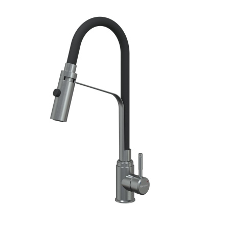Смеситель для кухни Knotlor StreamLine SS-07 из нержавеющей стали,с гибким черный изливом