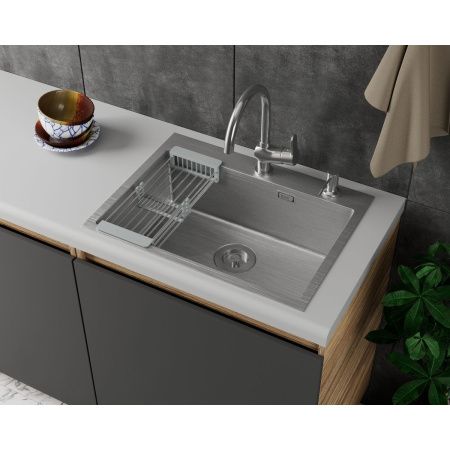Мойка для кухни врезная D&K DKS604504 сатин из нержавеющей стали, 60*45 см с сифоном, коландером, дозатором