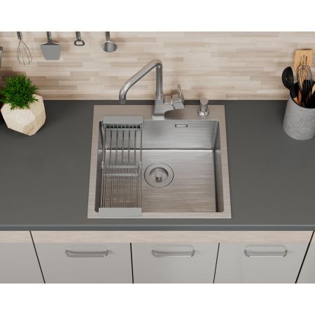 Мойка для кухни врезная D&K DKS505004 сатин из нержавеющей стали, 50*50 см с сифоном, коландером, дозатором