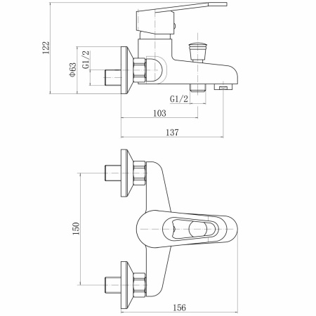 Смеситель для ванны PLStart PL3206 ABS-пластик высокопрочный с коротким изливом