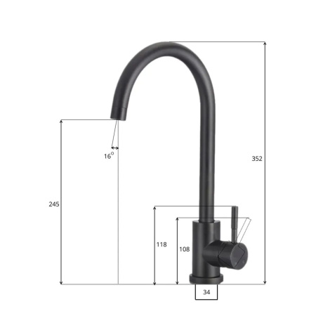 Смеситель для кухни D-Lin H155315-A нержавеющая сталь, черный