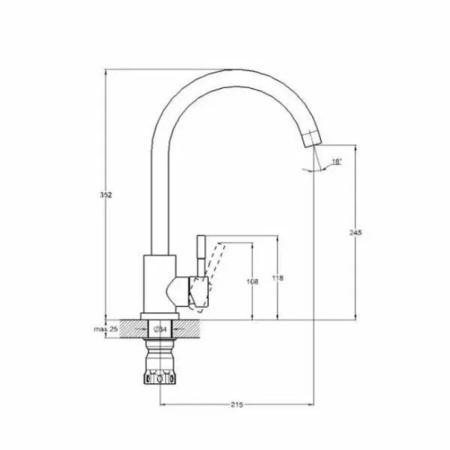 Смеситель для кухни D-Lin H155315-A нержавеющая сталь, черный