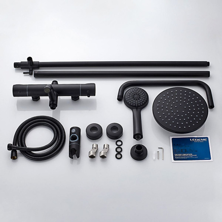 Душевая система со смесителем LEDEME L2422B термостат черный (5)